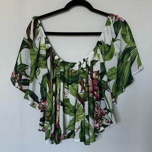 Floral Green and White Women's Top